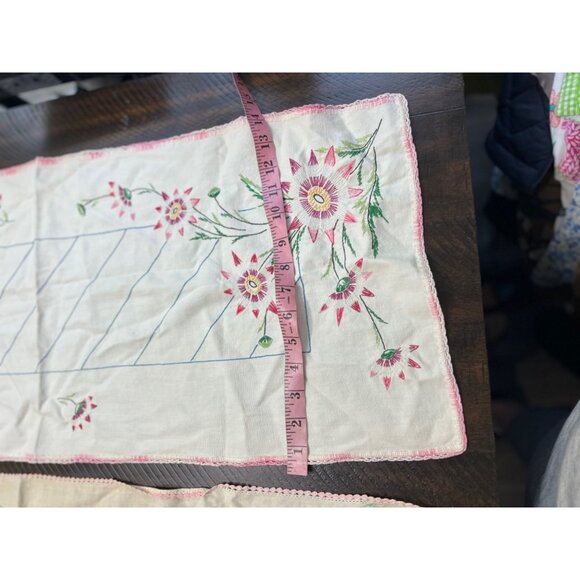 Handmade Vintage Floral Embroidered Linen Table Runners Set 17" x 39" & 16" x 38 - Picture 7 of 7